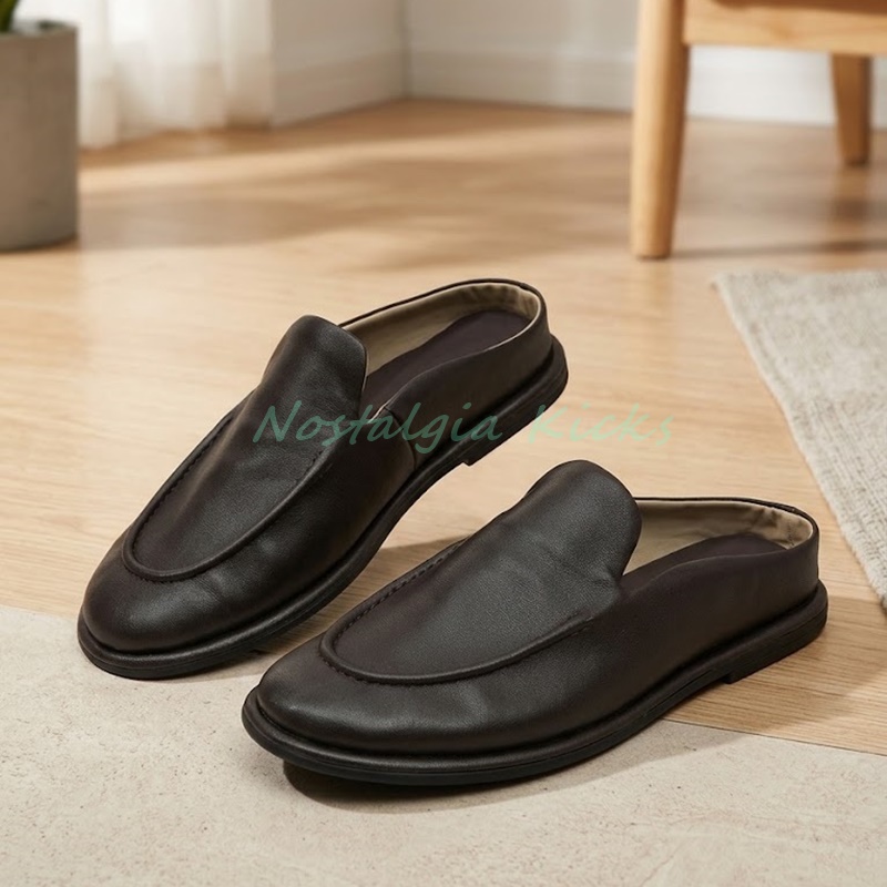 Men'S Shoes Smart - 남성용 가죽 슬리퍼, 뒤가 트인 디자인,