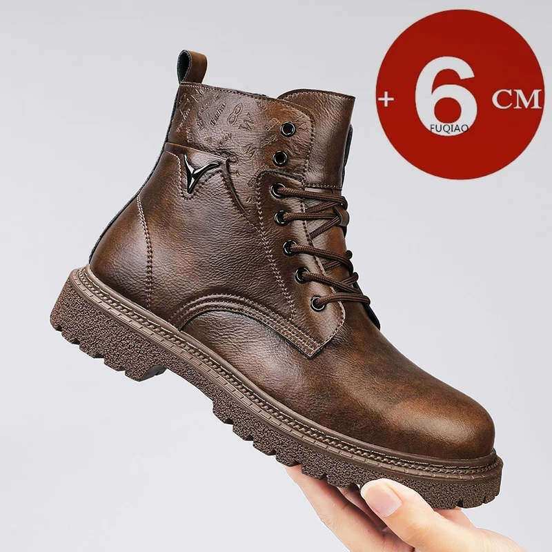 6cm 키높이 남성 부츠 가죽 야외 가을 겨울 신발 따 - Men'S Shoes Increase Height 리뷰 및 가격